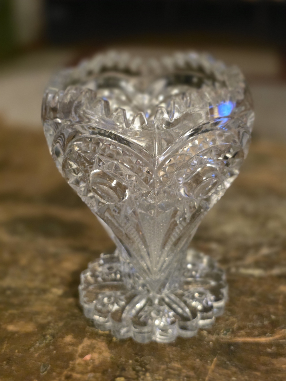 Pressed Clear Glass Decorative Vase with Cut Pattern